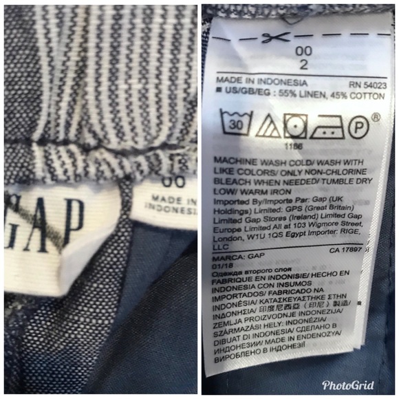 GAP High Rise Wide Leg Crop Pant Linen Blue Stripe - Picture 3 of 8